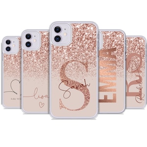 PERSONALISED phone case name initials transparent plastic with rose gold phone cover for apple iphone 11 Pro Xs XR Xs Max  Christmas gift