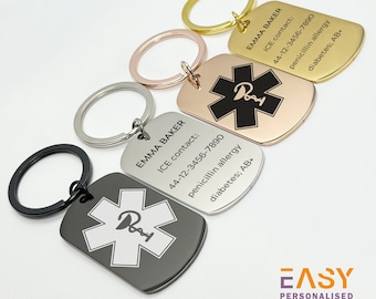 Personalized Medical ID Keychain: Laser Engraved Medical Alert