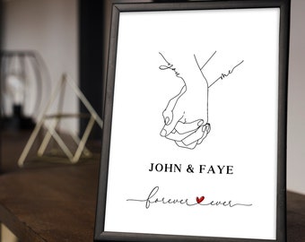PERSONALISED Valentines Gifts for Him Her Boyfriend Girlfriend Holding Hands A4 A5Father's Day