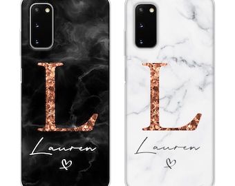 Personalized Marble Samsung Phone Case: Initial Name Soft Silicone
