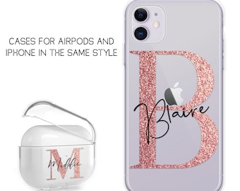 PERSONALISED phone case initials name soft silicone cover for apple iphone X Xs max Xr 11 Pro Max case for Airpods coverFather's Day