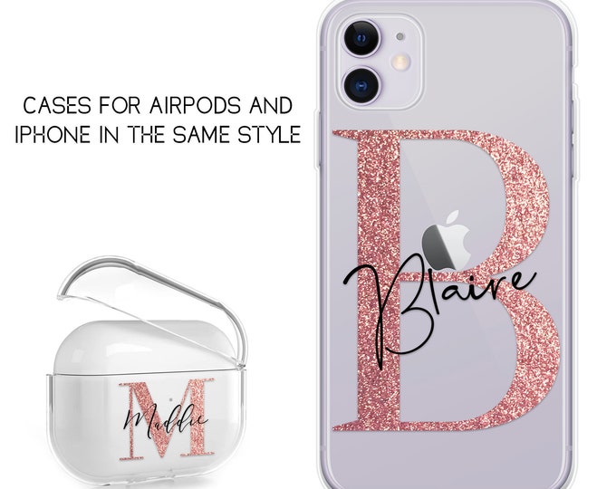PERSONALISED phone case initials name soft silicone cover for apple iphone X Xs max Xr 11 Pro Max case for Airpods coverFather's Day