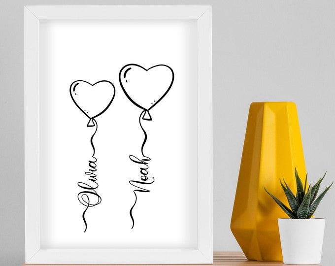 Personalised Decor A4 PERSONALISED home poster family print home wall art cute outline hearts giftFather's Day
