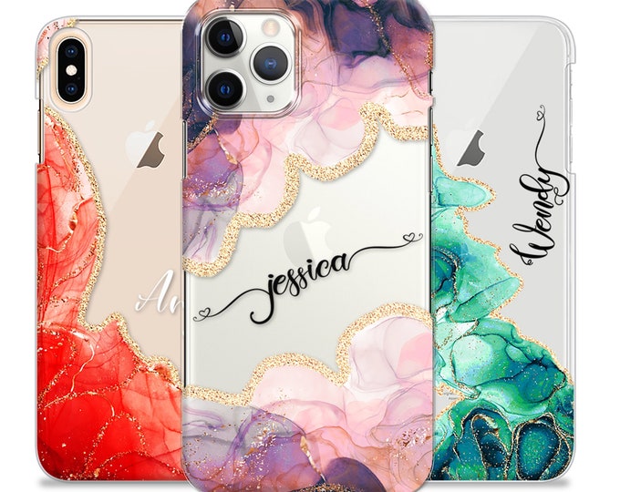 PERSONALISED phone case name initial hard plastic watrcolour marble phone case cover for apple iphone SE 2020 6 7 8 11 Pro Xs XR Xs Max