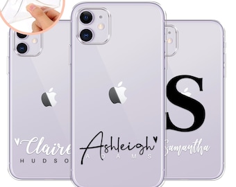 Personalized iPhone Case: Transparent Silicone Cover, Initials & Name