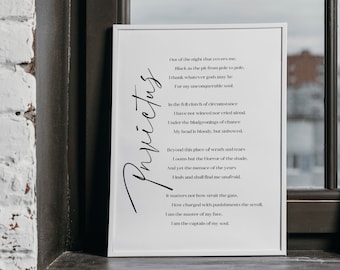 Invictus by William Ernest Henley Poem Print Wall Art Fine Art Print Black White Minimalist Inspirational Personalised DecorFather's Day