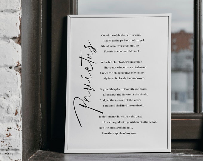 Invictus by William Ernest Henley Poem Print Wall Art Fine Art Print Black White Minimalist Inspirational Personalised DecorFather's Day