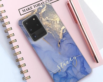 PERSONALIZED phone case initials custom name shockproof watercolour marble cover for Samsung Galaxy S10 S10+ S20 S20+ S20Father's Day