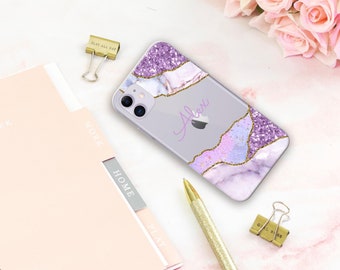 Personalized Marble iPhone Case: Custom Name Initial Silicone Cover