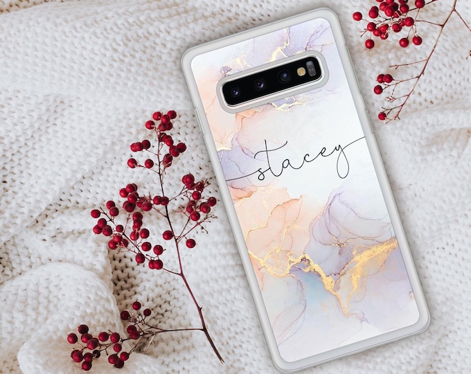 PERSONALISED phone case name initials clear marbled plastic phone case cover for Samsung Galaxy S8 S9 S10 S10+Father's Day