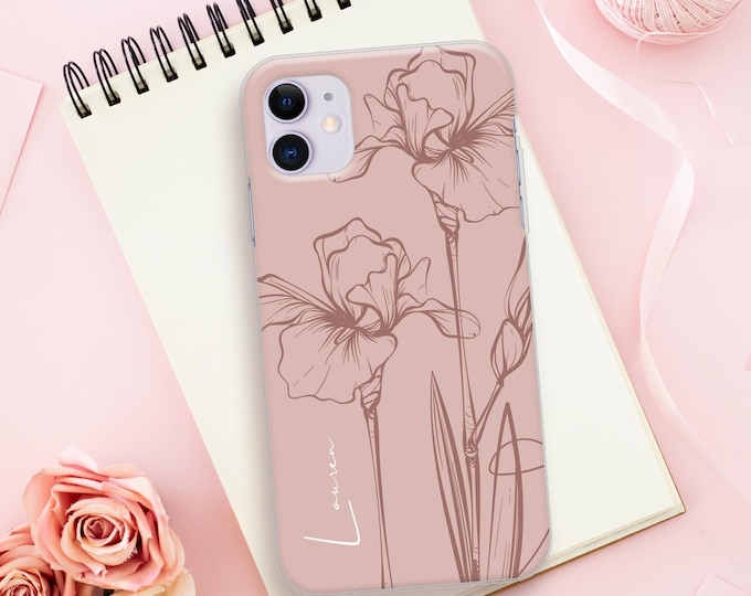 Personalised Phone case iPhone 15 pastel flowers custom name initials phone silicone cover iPhone X Xs max Xr 11 Pro MAXFather's Day