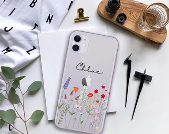 Floral PERSONALISED phone case iPhone 16 initials name soft silicone cover for apple iphone 7 8 X Xs max Xr 11 Pro MaxFather's Day