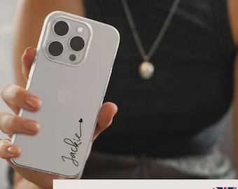 名前入りiPhoneケース、カスタムクリアシリコン製スマホケース、ミニマルなデザインカバー、女性へのギフト、1日で発送