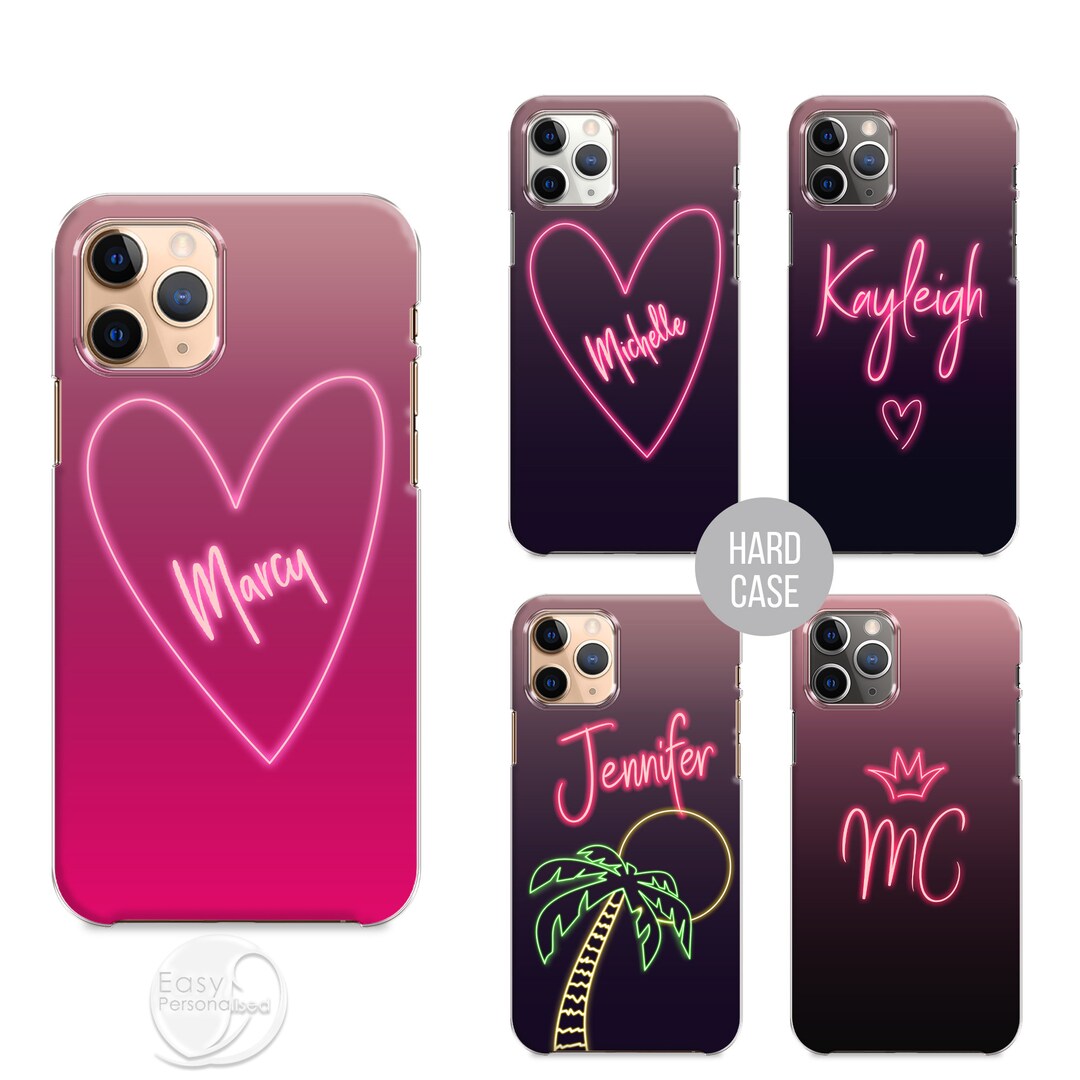 PERSONALISED Phone Case Name Initial Hard Plastic Neon Glow Etsy UK