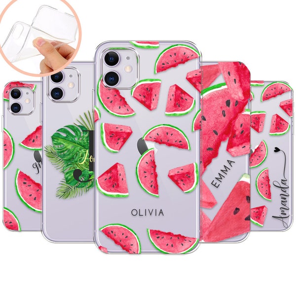 PERSONALISED phone case initials name soft silicone watermelons cover for apple iphone 13 Pro Max 6 6s Plus 7 8 X Xs max Xr 11 Pro Max