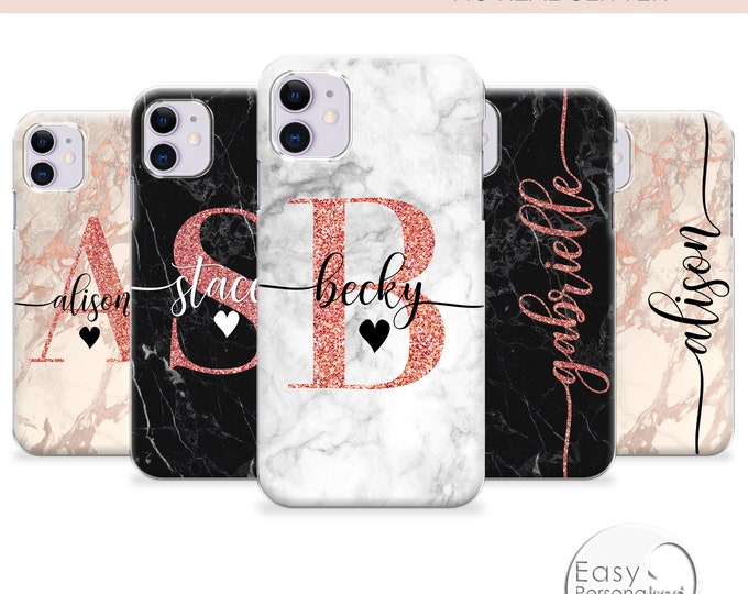 PERSONALISED phone case name initial hard plastic phone marble case cover for apple iphone 13 5 5s 6 7 8 11 Pro Xs XR Xs MAXFather's Day