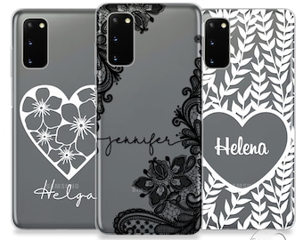 Personalised samsung s21 22 23 24 Plus Ultra phone case floral clear cover name initials Gifts for her slim silicone caseFather's Day