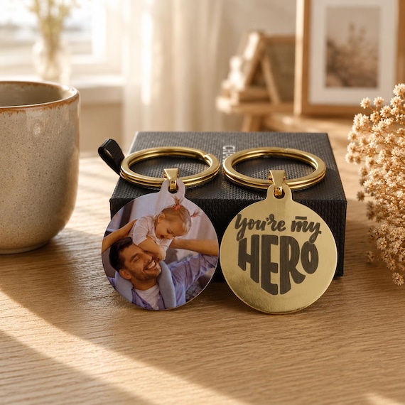 Personalized Photo Keychain, Custom Engraved Dad Keyring, Father’s Day Gift, Photo Keychain for Dad, Custom Picture Keyring, Best Dad Gift