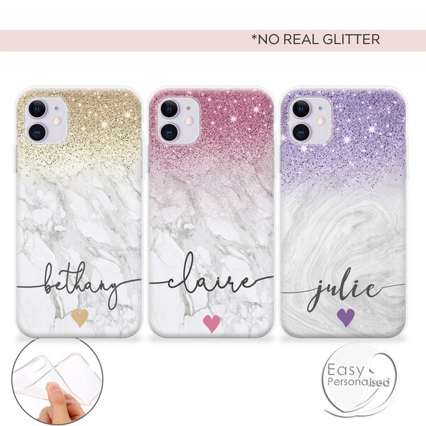 PERSONALISED Marble Glitter Phone Case with custom name silicone case cover iPhone 5 5s SE 6 6s Plus 7 8 X Xs max Xr 11 Pro Max