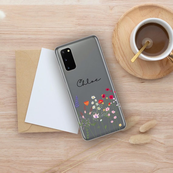 Personalized Floral Samsung Case: Custom Name Initial Soft Silicone
