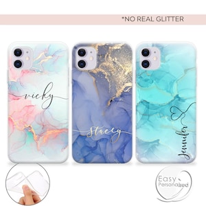 PERSONALISED phone case initials name silicone watercolour marbled cover for apple iphone  13 Pro max 11 Pro Max 12 Pro Max Christmas gift