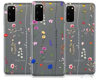 Personalised initial phone case Samsung S20 with name clear flowers hard cover for Samsung Galaxy  S7 EDGE S8 S9 S10 S10+ S20 Plus