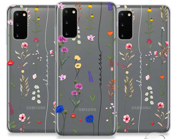Personalised initial phone case Samsung S20 with name clear flowers hard cover for Samsung Galaxy  S7 EDGE S8 S9 S10 S10+ S20 Plus
