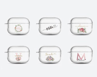 PERSONALISED silicone case for Airpods 1 & 2 and Pro floral cover name initials for Apple gift for herFather's Day