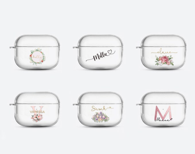 PERSONALISED silicone case for Airpods 1 & 2 and Pro floral cover name initials for Apple gift for herFather's Day