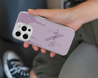 パーソナライズされた液体グリッターiPhoneケース、カスタム名前イニシャルシリコンカバー、キラキラ光るスマホケース、彼女へのかわいいギフト、カスタムiPhoneカバー
