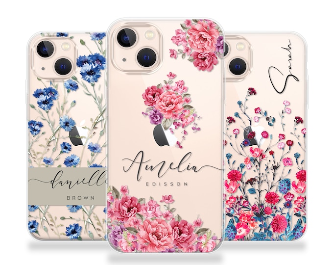 Personalised Phone case iPhone 16 flowers custom name initials phone silicone cover iPhone 5s SE 6 6s Plus 7 8 X Xs max Xr 11 Pro MAX