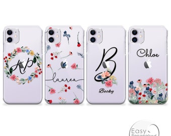Personalized Floral iPhone Case: Initial Name Hard Plastic Cover