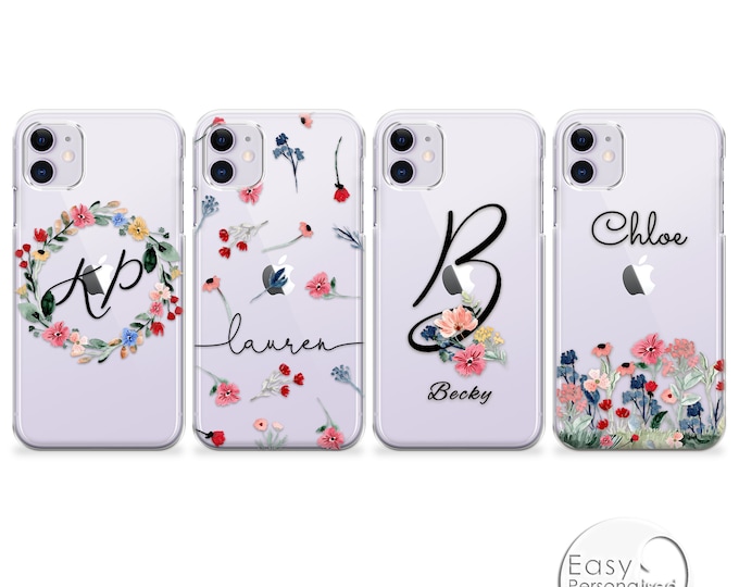 PERSONALISED phone case iPhone 11 name initial hard plastic phone wild floral case cover for apple iphone 5 5s 6 7 8 11 Pro Xs XR Xs MAX