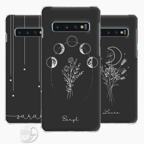 Personalized Moon Floral Phone Case: Custom Initial Hard Cover