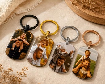Custom Photo & Text Engraved Keychain – 4 Colors