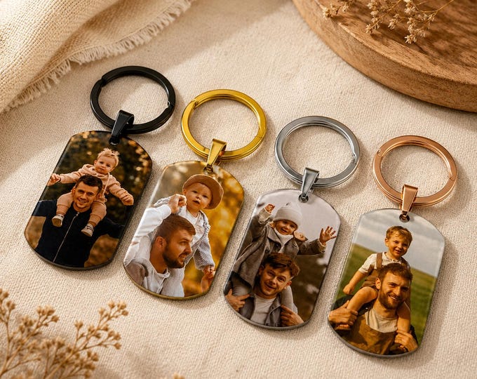 Custom Photo & Text Engraved Keychain – 4 Colors
