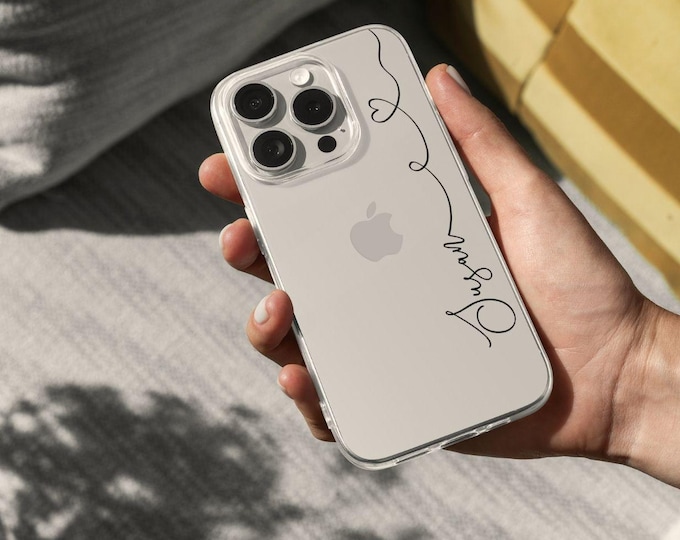 Personalized iPhone Case with Name, Custom Clear Silicone Phone Case, Minimalist Aesthetic Cover, Gift for Her, Ship 1 DAY