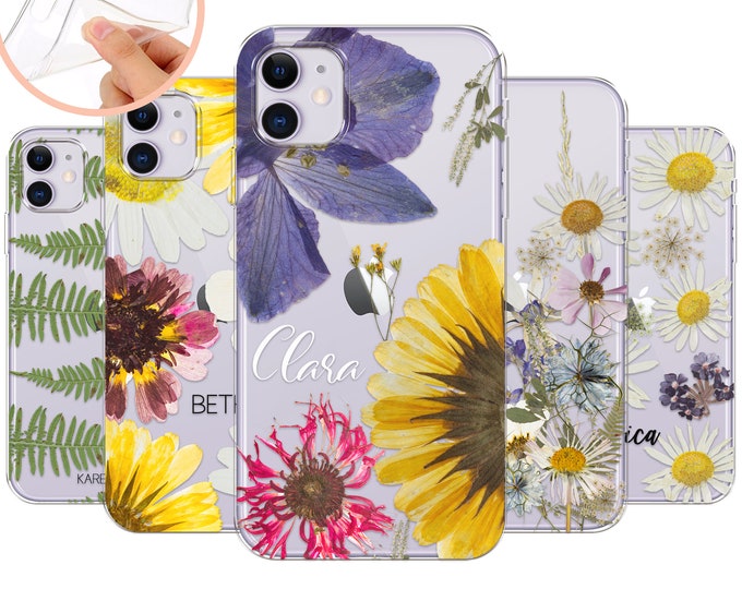PERSONALISED phone case initials name silicone flowers cover for apple iphone SE 7 8 X Xs max Xr 11 Pro Max iPhone 12 Pro MaxFather's Day