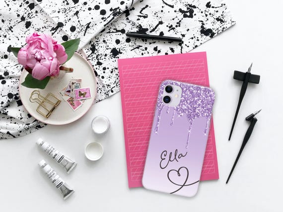 Personalized Glitter Print Phone Case: Custom Name Initial