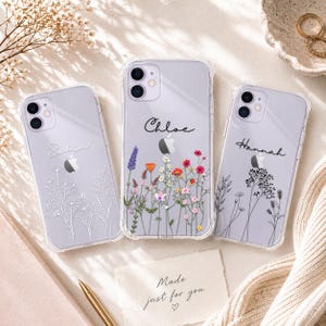 Personalized Floral iPhone Case Custom Name, Wildflower Phone Case, Aesthetic Flower Case, Custom Name Gift for Her, iPhone 16 15 14 13 Case