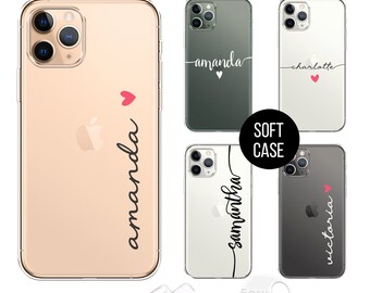 Spersonalizowane etui na iPhone'a w kształcie serca, silikonowa osłona z niestandardowym imieniem