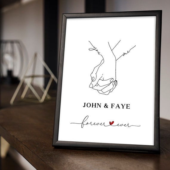 PERSONALISED Valentines Gifts for Him Her Boyfriend Girlfriend Holding Hands A4 A5Father's Day