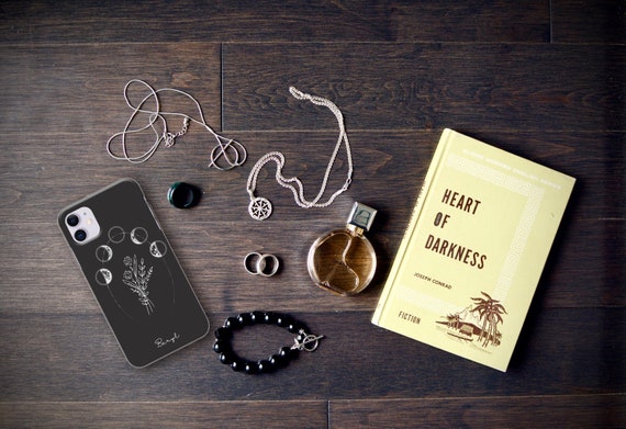 Personalized Moon Phase iPhone Case, Initial Black Silicone Cover