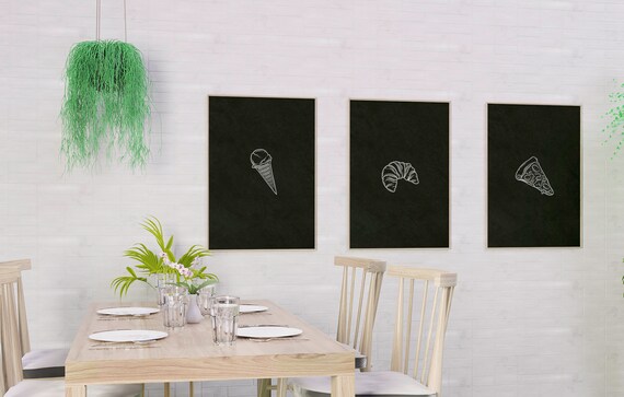 Kitchen Food Print Set: Ice Cream, Pizza, Croissant (A4, A5)