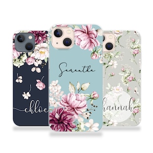 Personalisierte Handyhülle iPhone 16 Floral benutzerdefinierte Initialen Handy Silikonhülle iPhone 5s SE 6 6s Plus 7 8 X Xs max Xr 11 Pro MAX