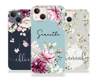 Personalised Phone case iPhone 16 floral custom name initials phone silicone cover iPhone 5s SE 6 6s Plus 7 8 X Xs max Xr 11 Pro MAX