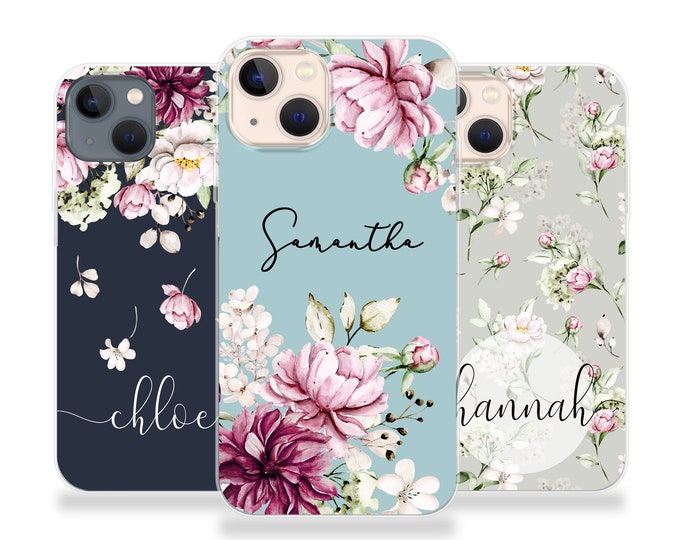 Personalised Phone case iPhone 16 floral custom name initials phone silicone cover iPhone 5s SE 6 6s Plus 7 8 X Xs max Xr 11 Pro MAX