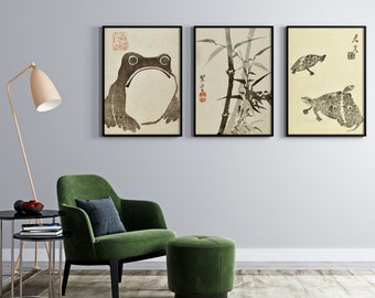 Matsumoto Hoji Frog Print Set: Vintage Japanese Wabi Sabi Art