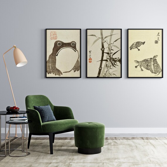 Matsumoto Hoji Frog Print Set: Vintage Japanese Wabi Sabi Art