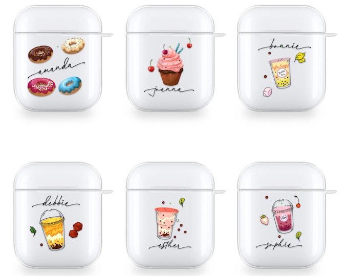 PERSONALISED airpods pro case for Airpods 1 and 2 Pro silicone cover name initials for Apple gift for her Bubble teaFather's Day
